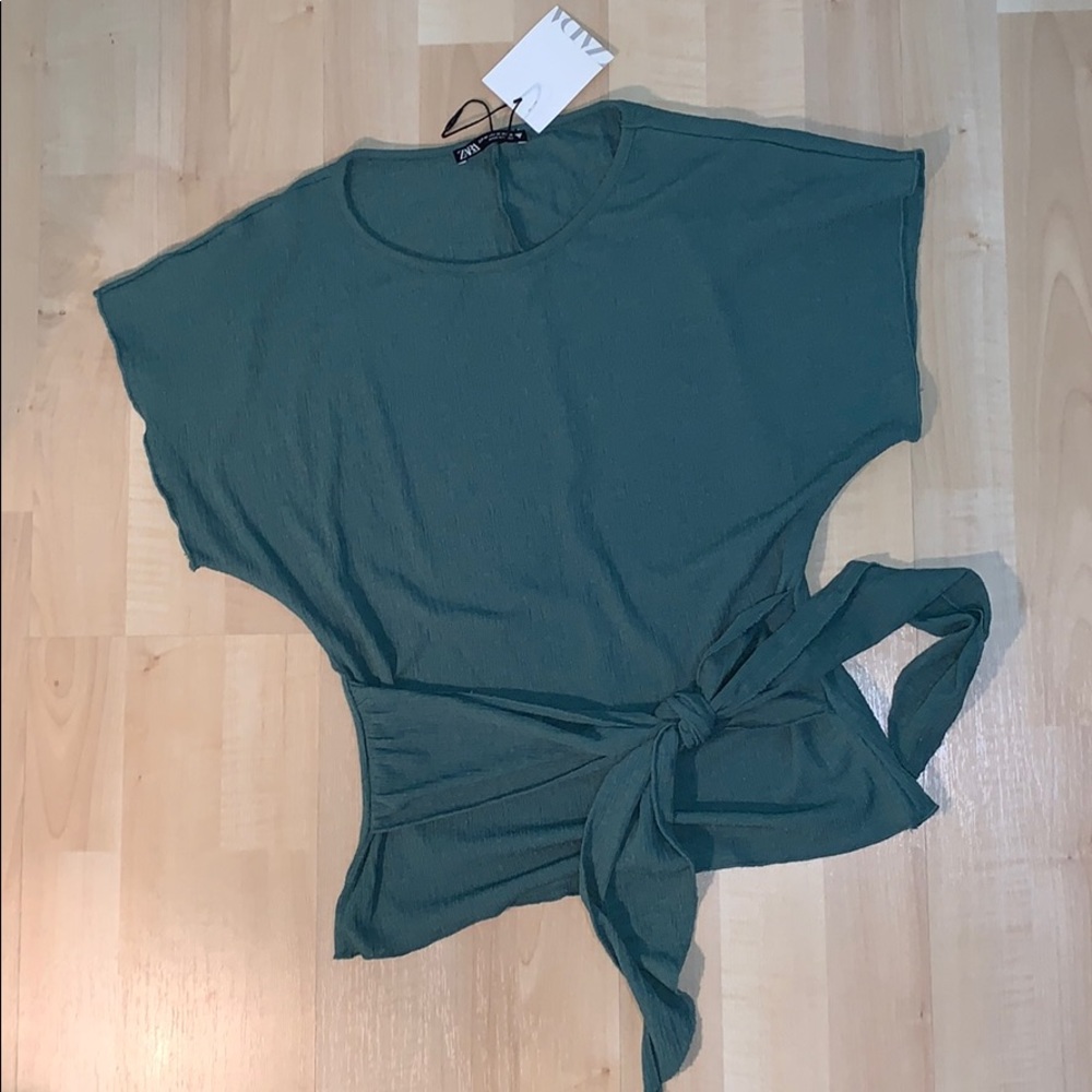 Nwt ZARA Crepe Tie Short Sleeve Top